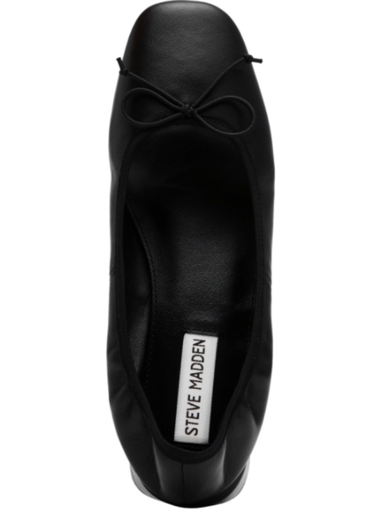 Steve Madden Women's Priscilla Block-Heel Bow Flats - Black Leather - Picture 3 of 5